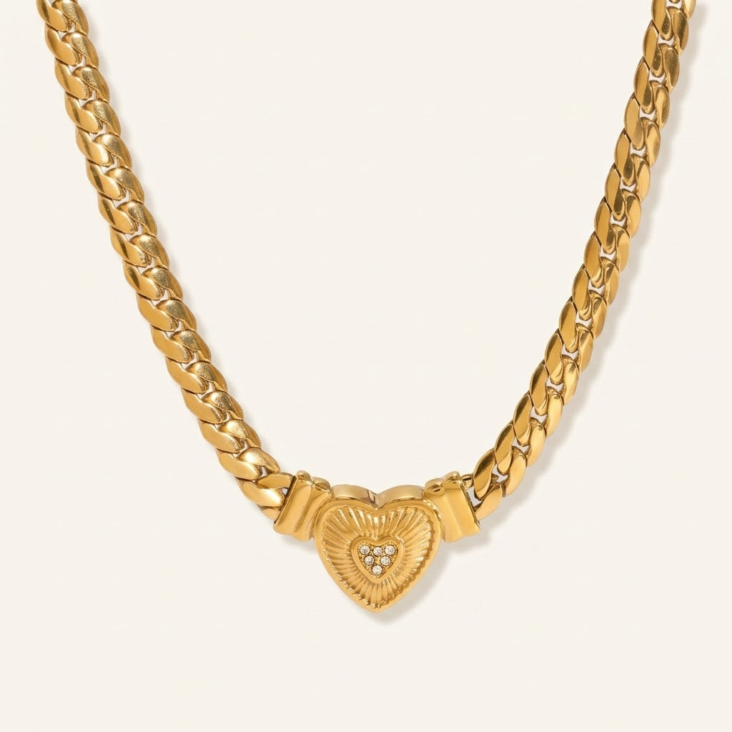 Sofia Chunky Crystal Heart Chain Necklace