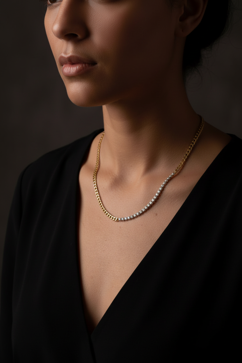 Estelle Half Crystal Half Chain Necklace