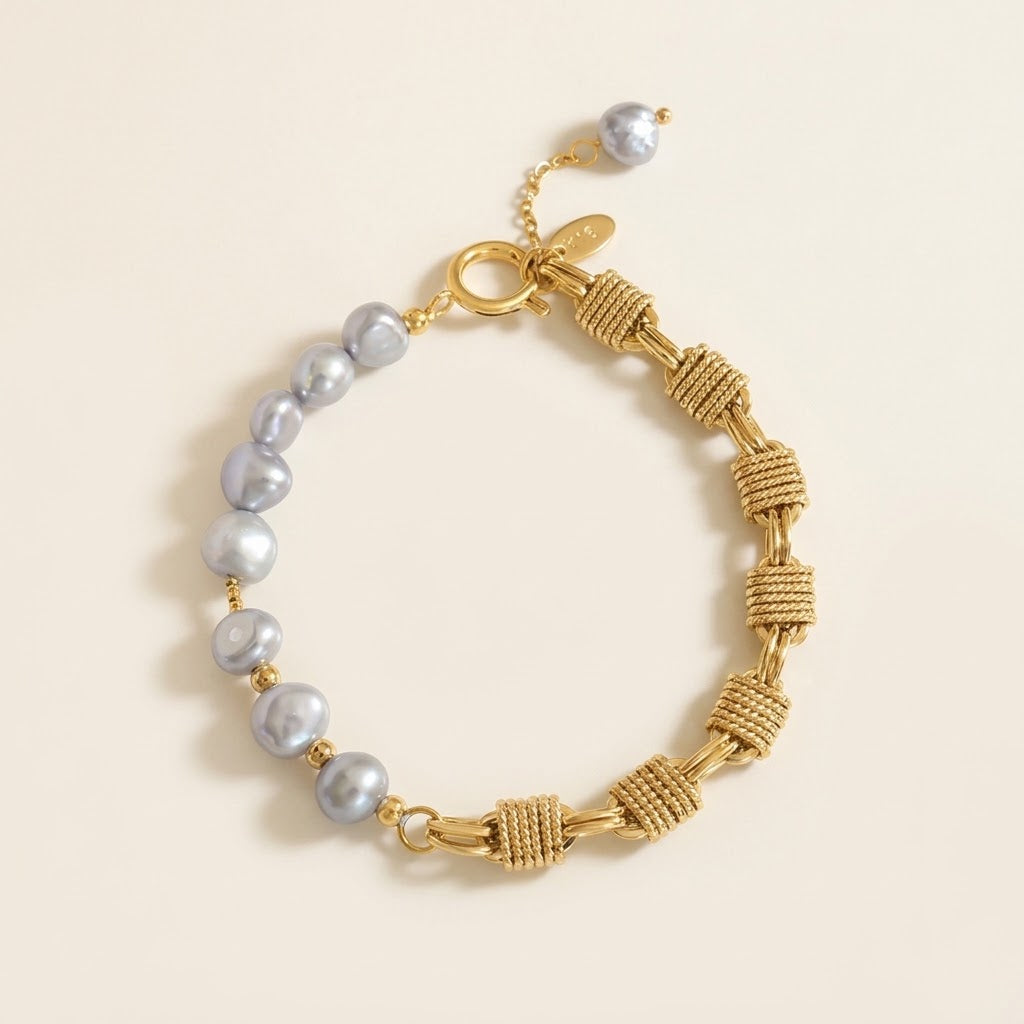 Santorini Half Pearl Half Cube Chain Bracelet