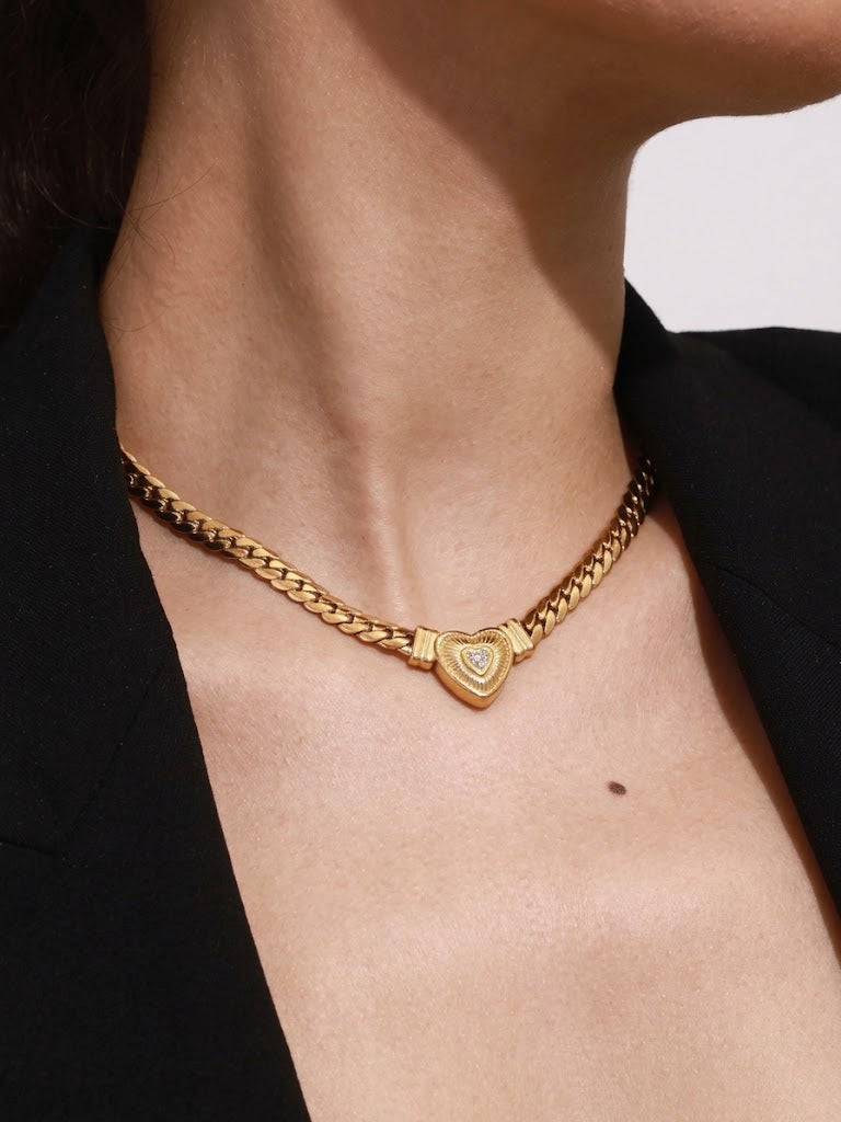 Sofia Chunky Crystal Heart Chain Necklace