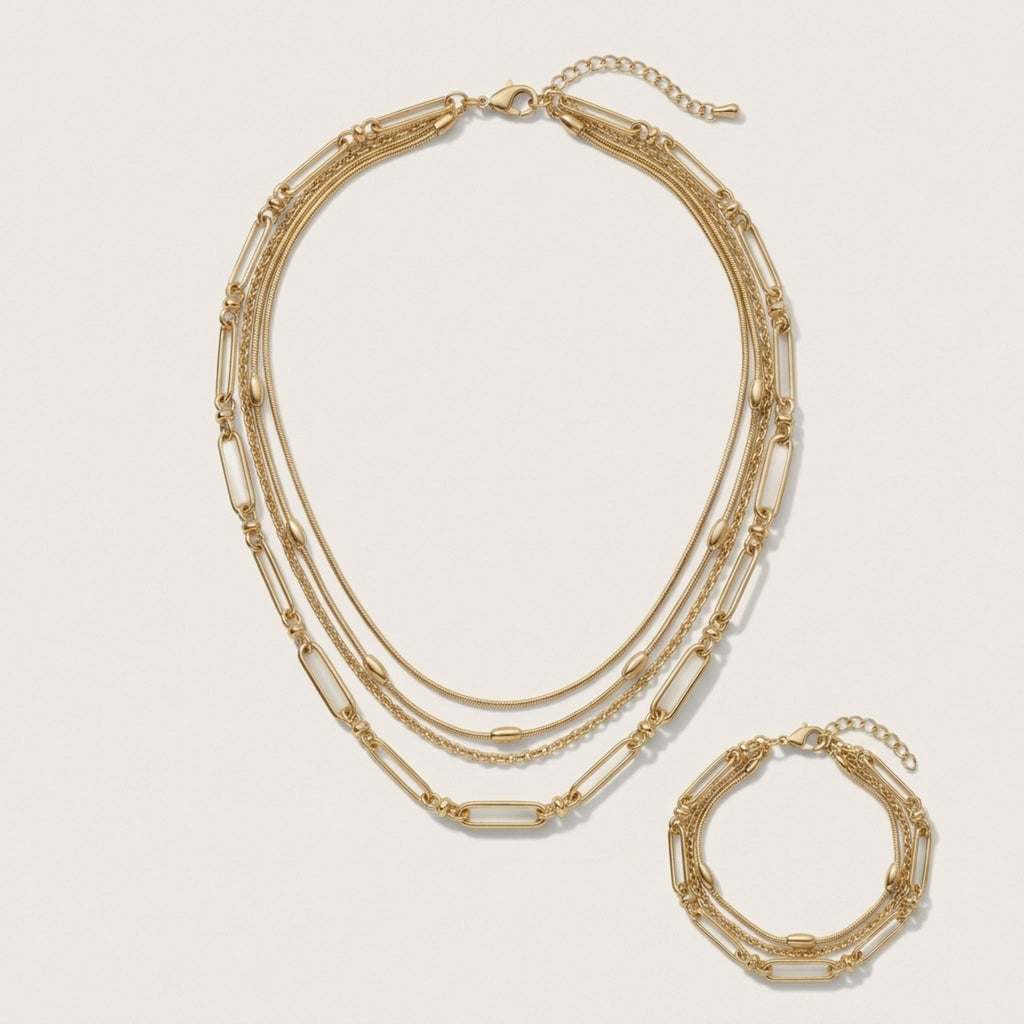 Hana Layered Chain Necklace and Bracelet Jewelry Set