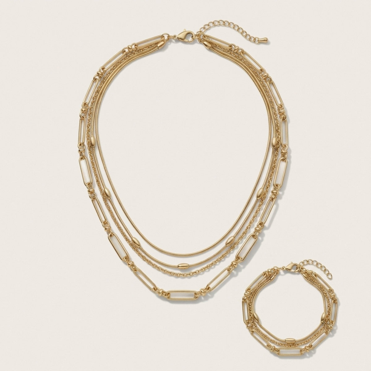 Hana Layered Chain Necklace and Bracelet Jewelry Set