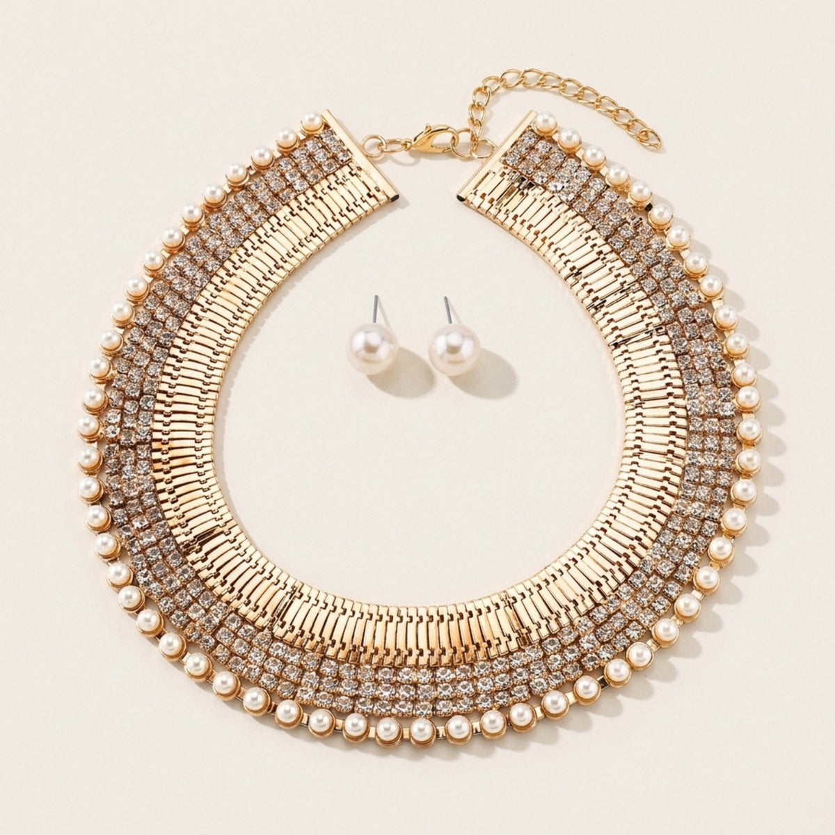 Medellin Pearl Earrings and Choker Necklace Jewelry Set