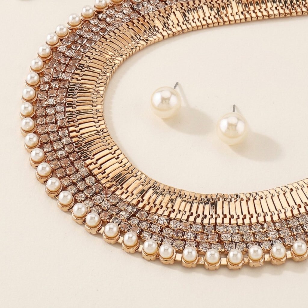 Medellin Pearl Earrings and Choker Necklace Jewelry Set