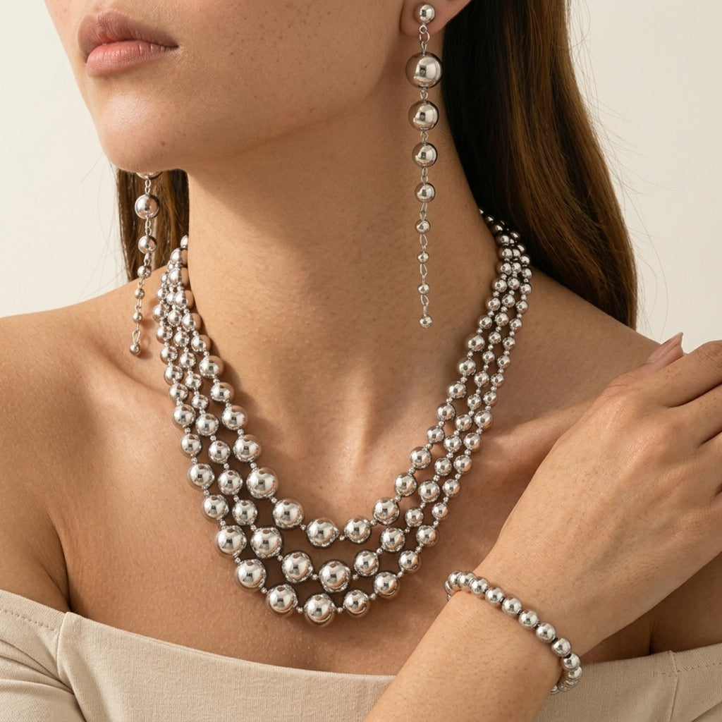 Daya Beaded Multi-Layered Necklace Bracelet Earrings Jewelry Set