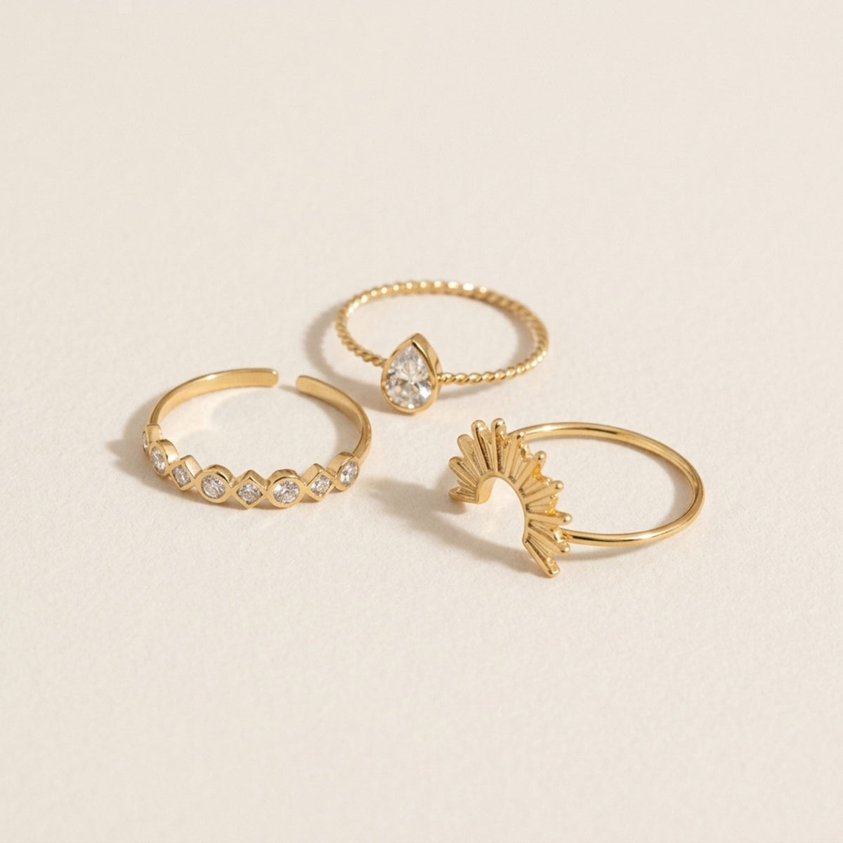 Aurélie 3 Piece Sunburst Crown Ring