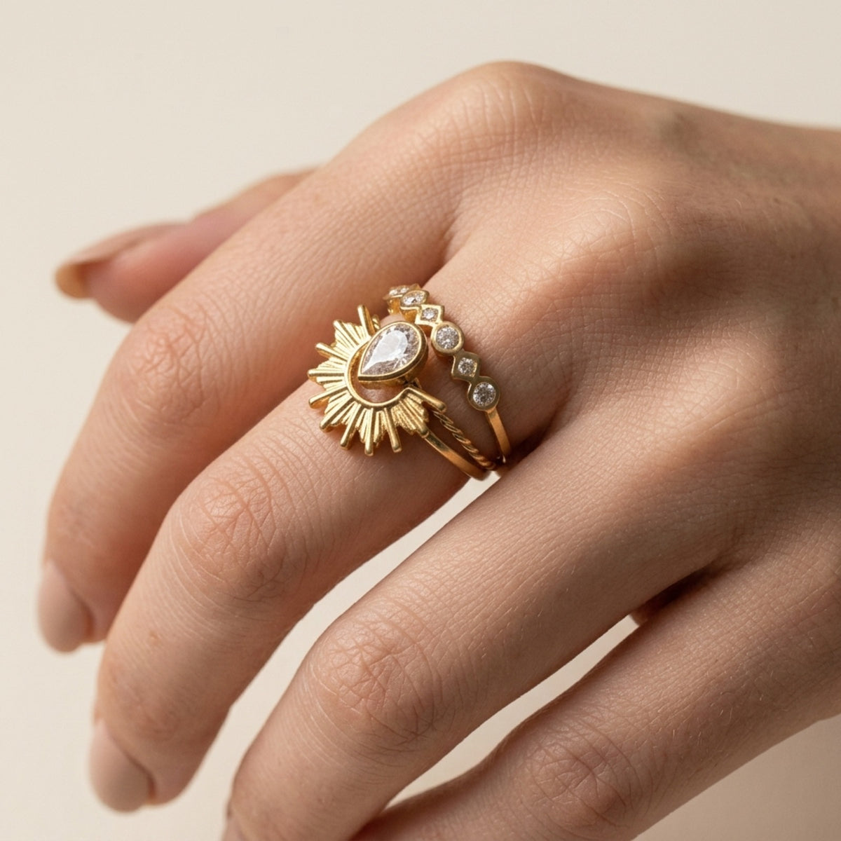 Aurélie 3 Piece Sunburst Crown Ring
