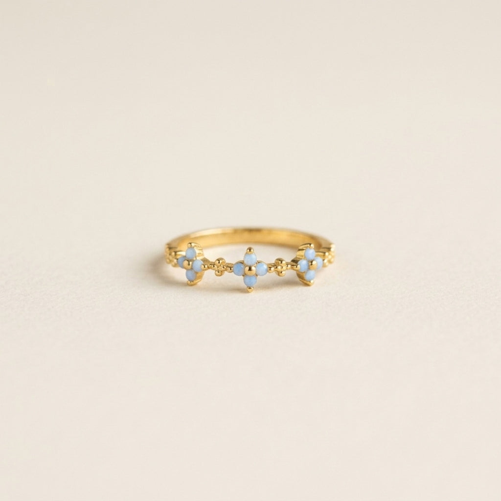 Mazikeen Blue Four Petal Flower Ring