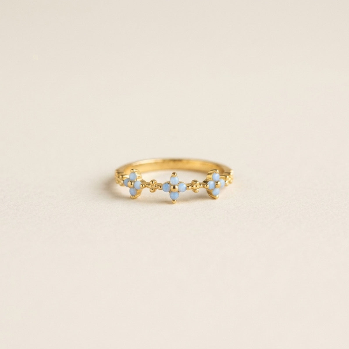 Mazikeen Blue Four Petal Flower Ring