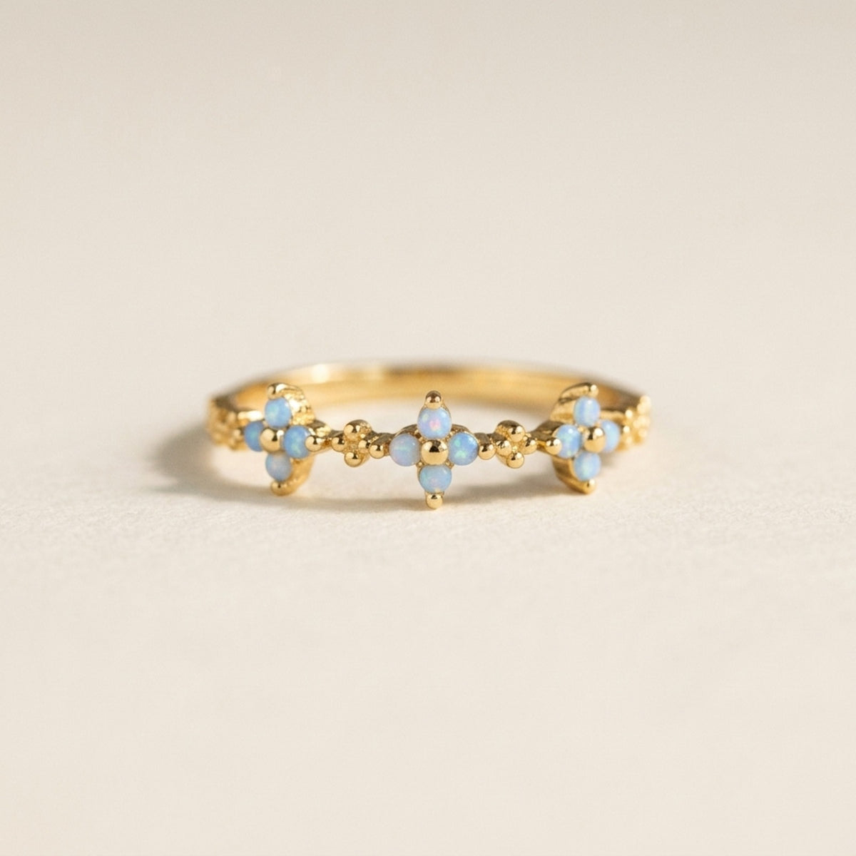 Mazikeen Blue Four Petal Flower Ring