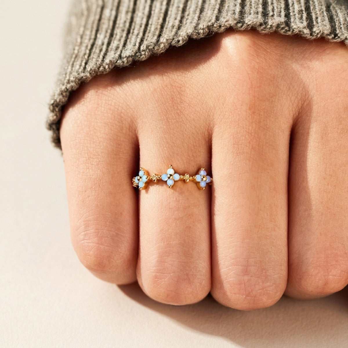 Mazikeen Blue Four Petal Flower Ring
