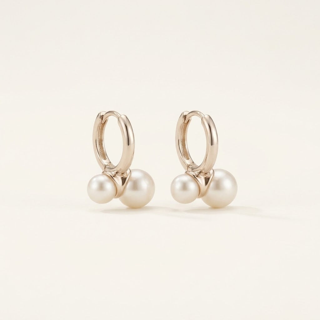 Perla Double Pearl Hoops