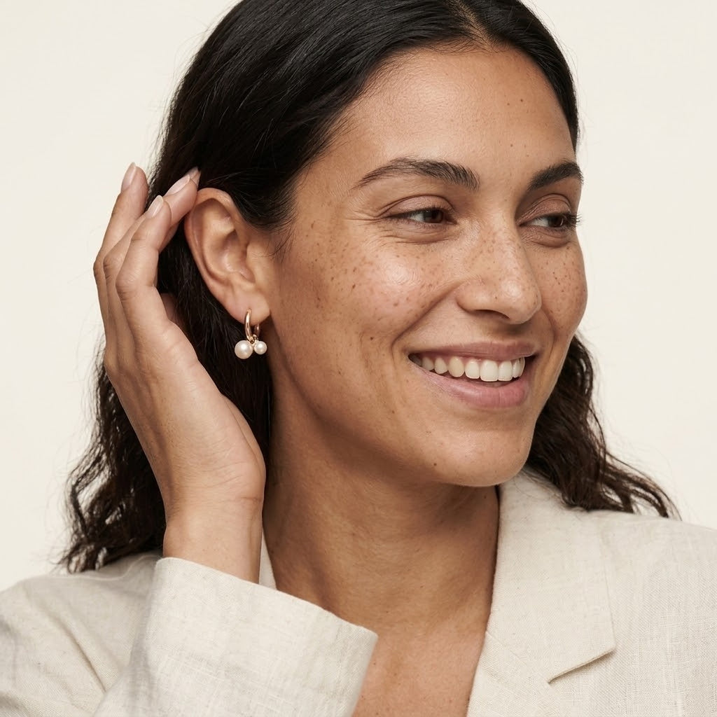Perla Double Pearl Hoops