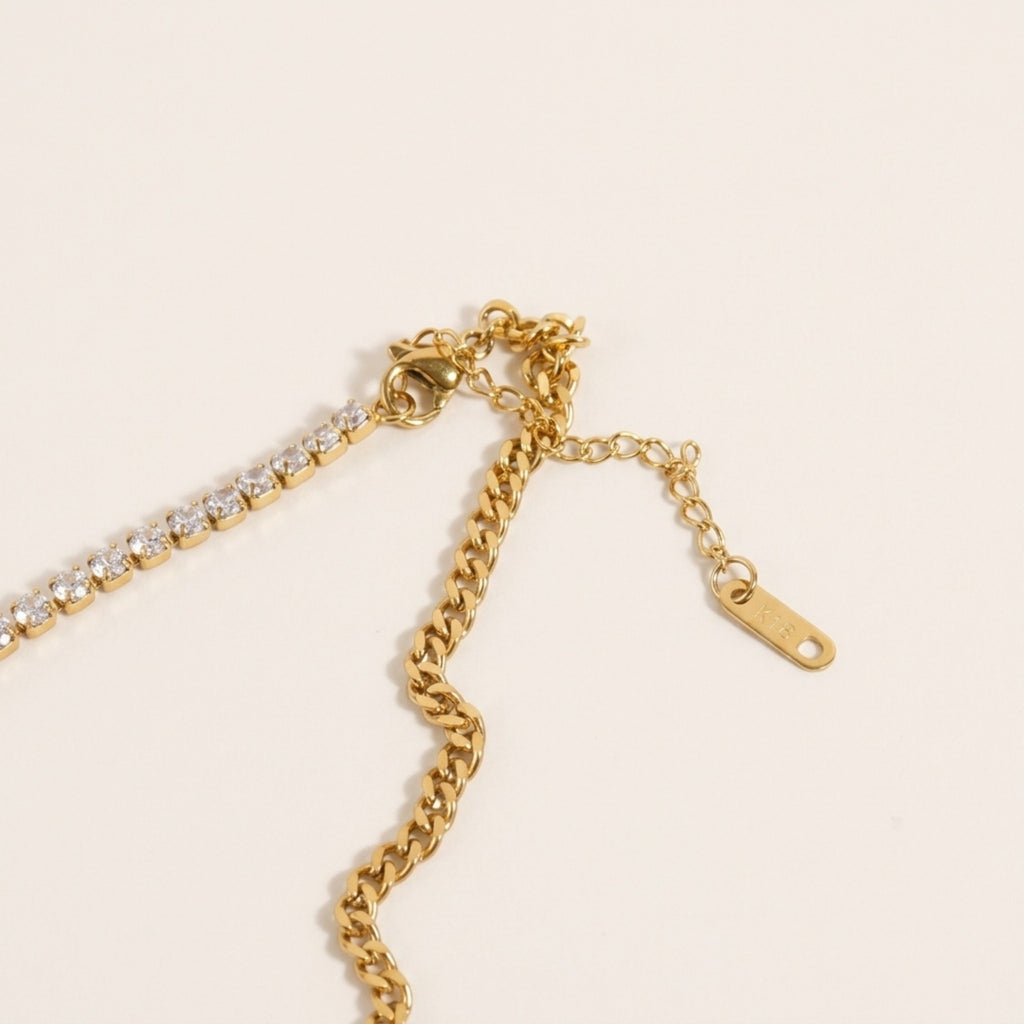 Estelle Half Crystal Half Chain Necklace