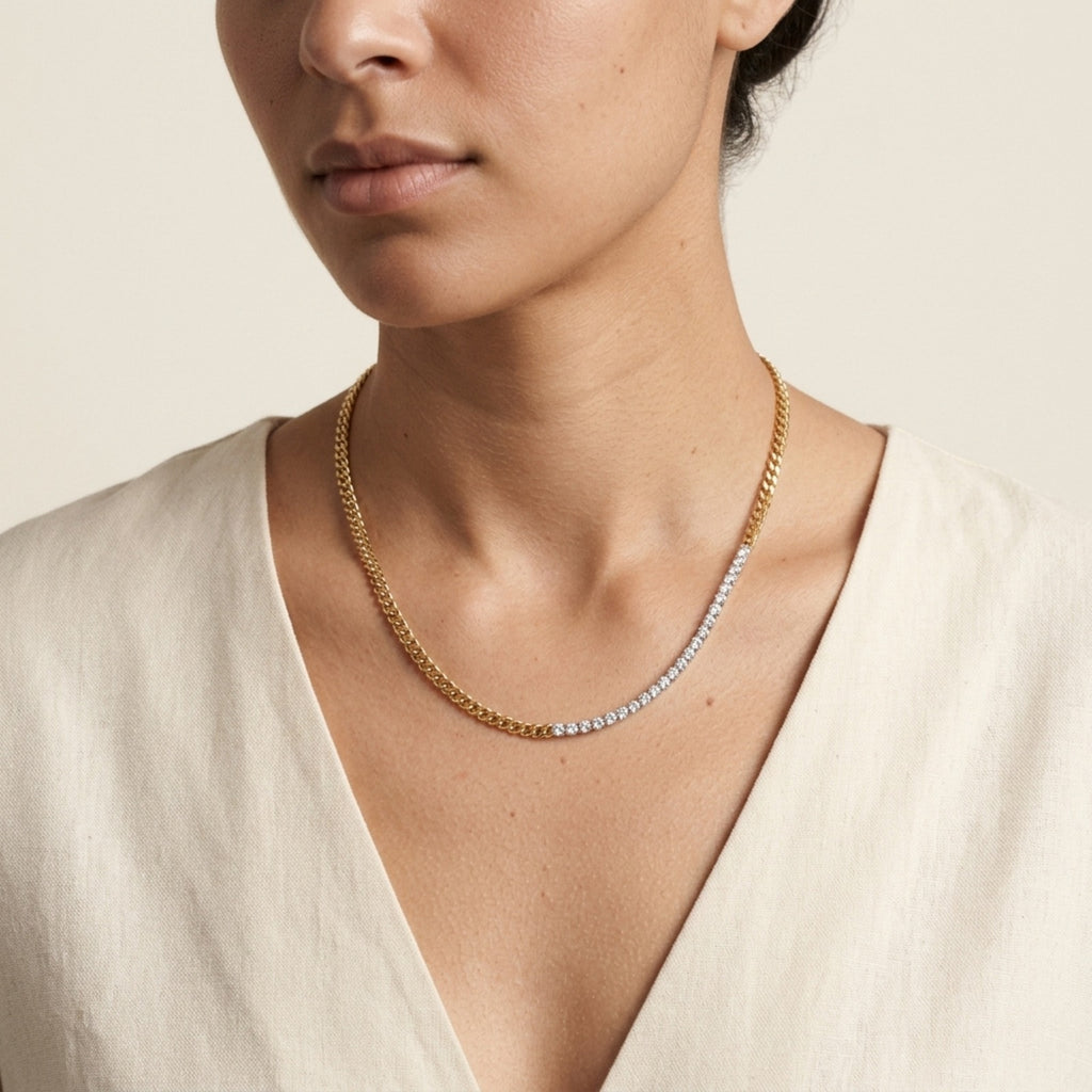 Estelle Half Crystal Half Chain Necklace