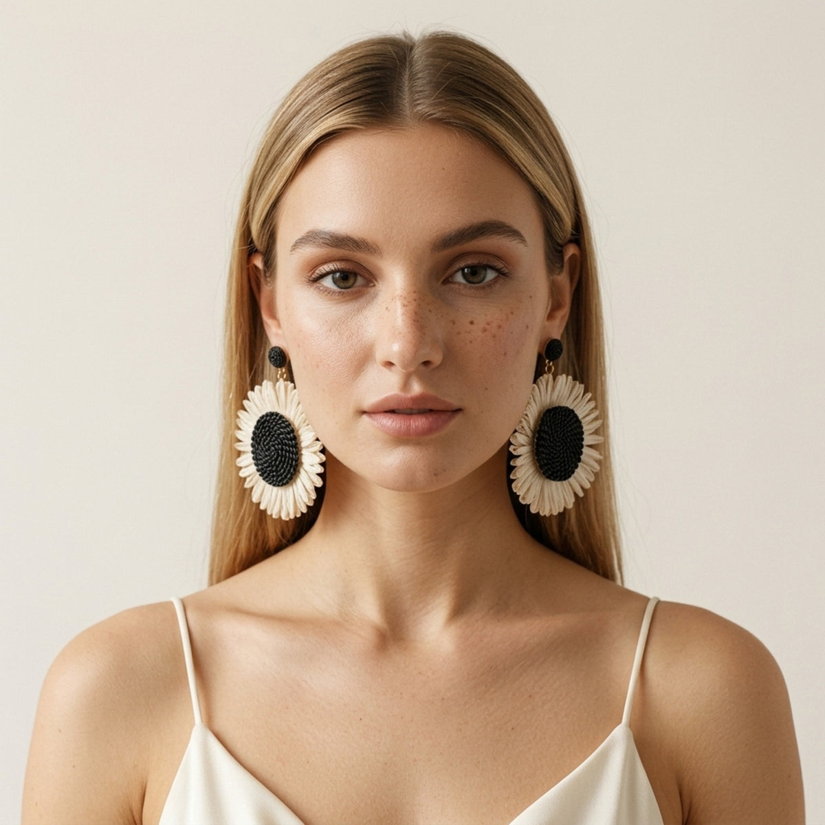 Heliana Sunflower Rattan Earrings
