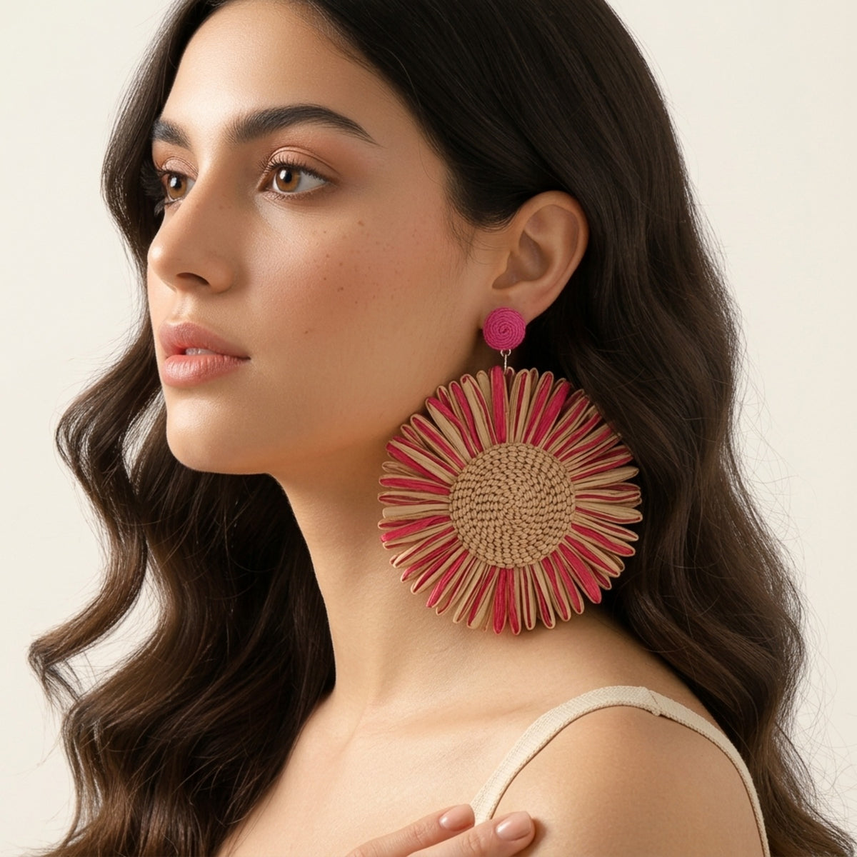Heliana Sunflower Rattan Earrings