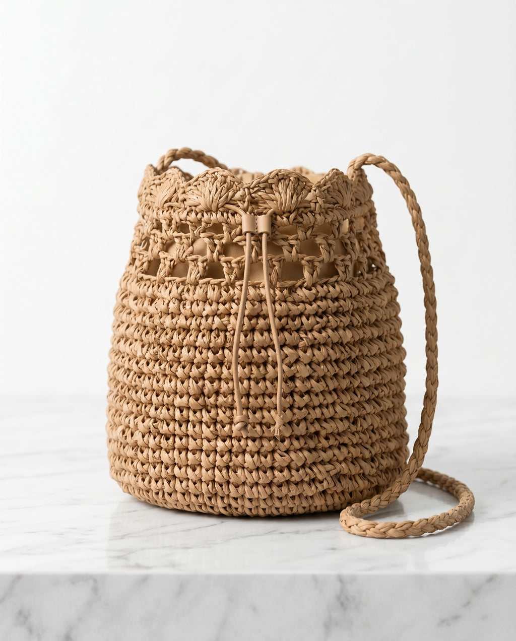Mae Woven Straw Bucket Shoulder Bag