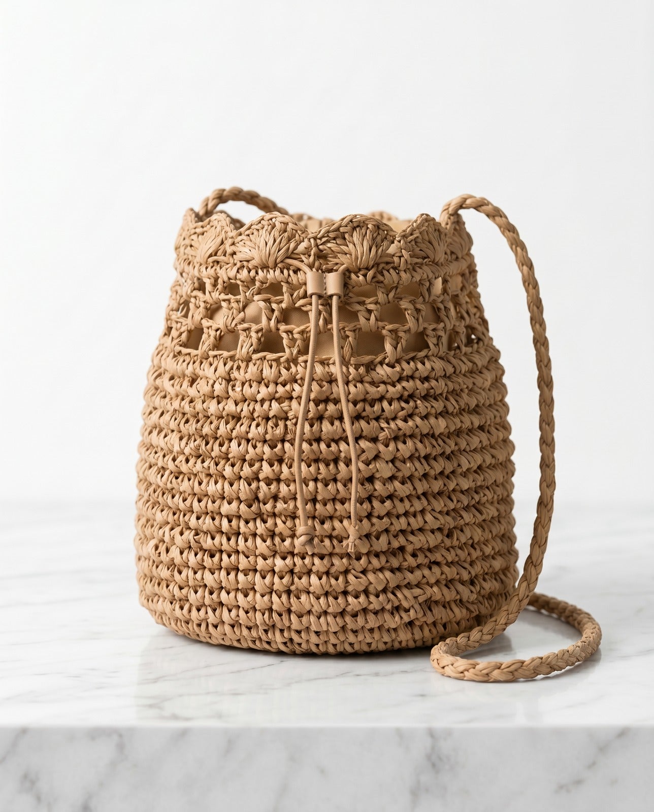 Mae Woven Straw Bucket Shoulder Bag