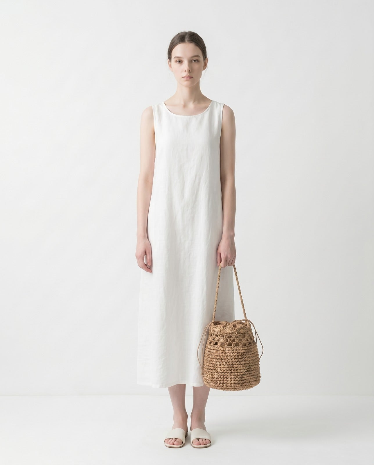Mae Woven Straw Bucket Shoulder Bag