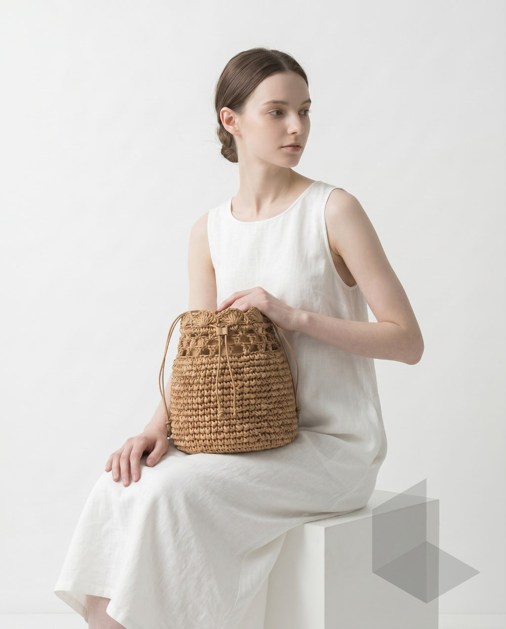 Mae Woven Straw Bucket Shoulder Bag