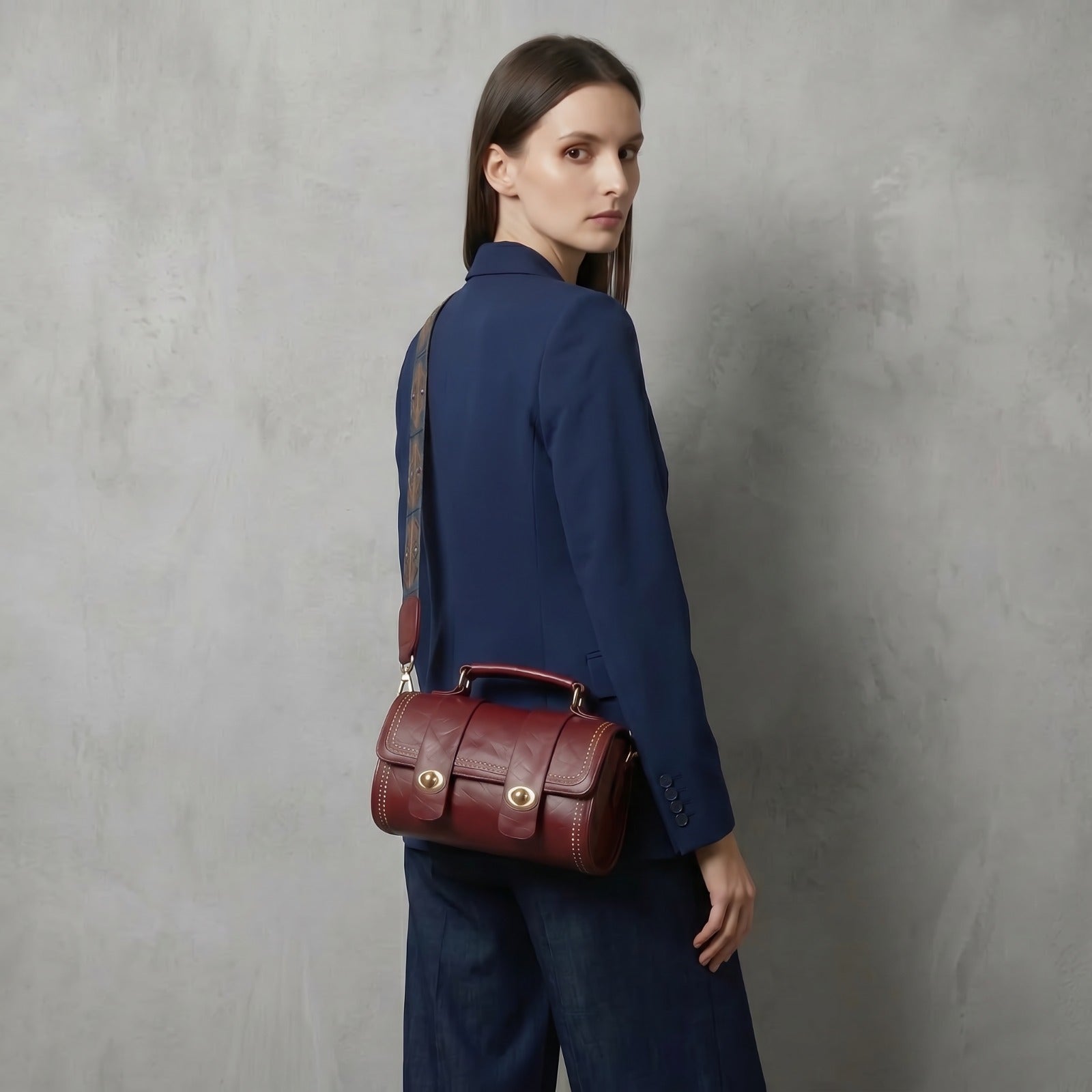 Esmeray Vintage Barrel Crossbody Bag with Charm