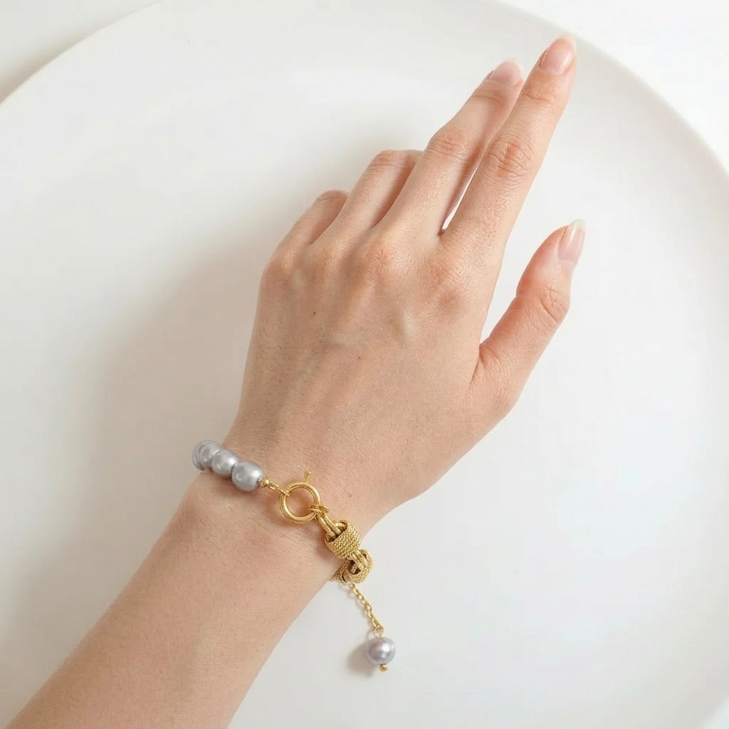 Santorini Half Pearl Half Cube Chain Bracelet