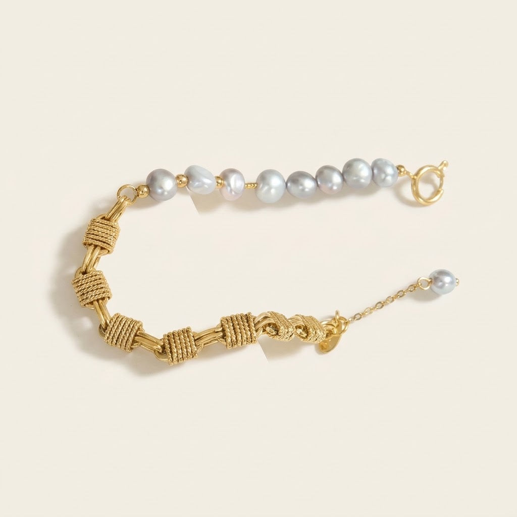 Santorini Half Pearl Half Cube Chain Bracelet