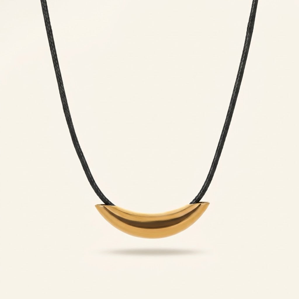 Zafira Curved Bar Necklace with Leather Rope