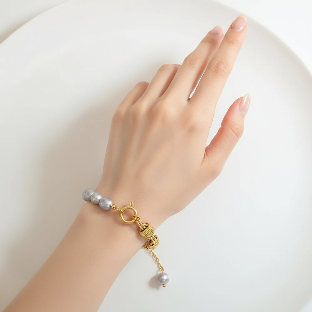 Santorini Half Pearl Half Cube Chain Bracelet