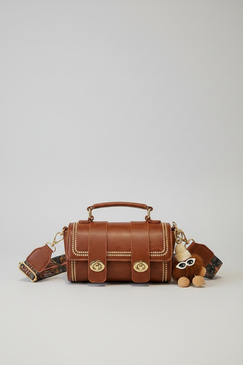 Esmeray Vintage Barrel Crossbody Bag with Charm